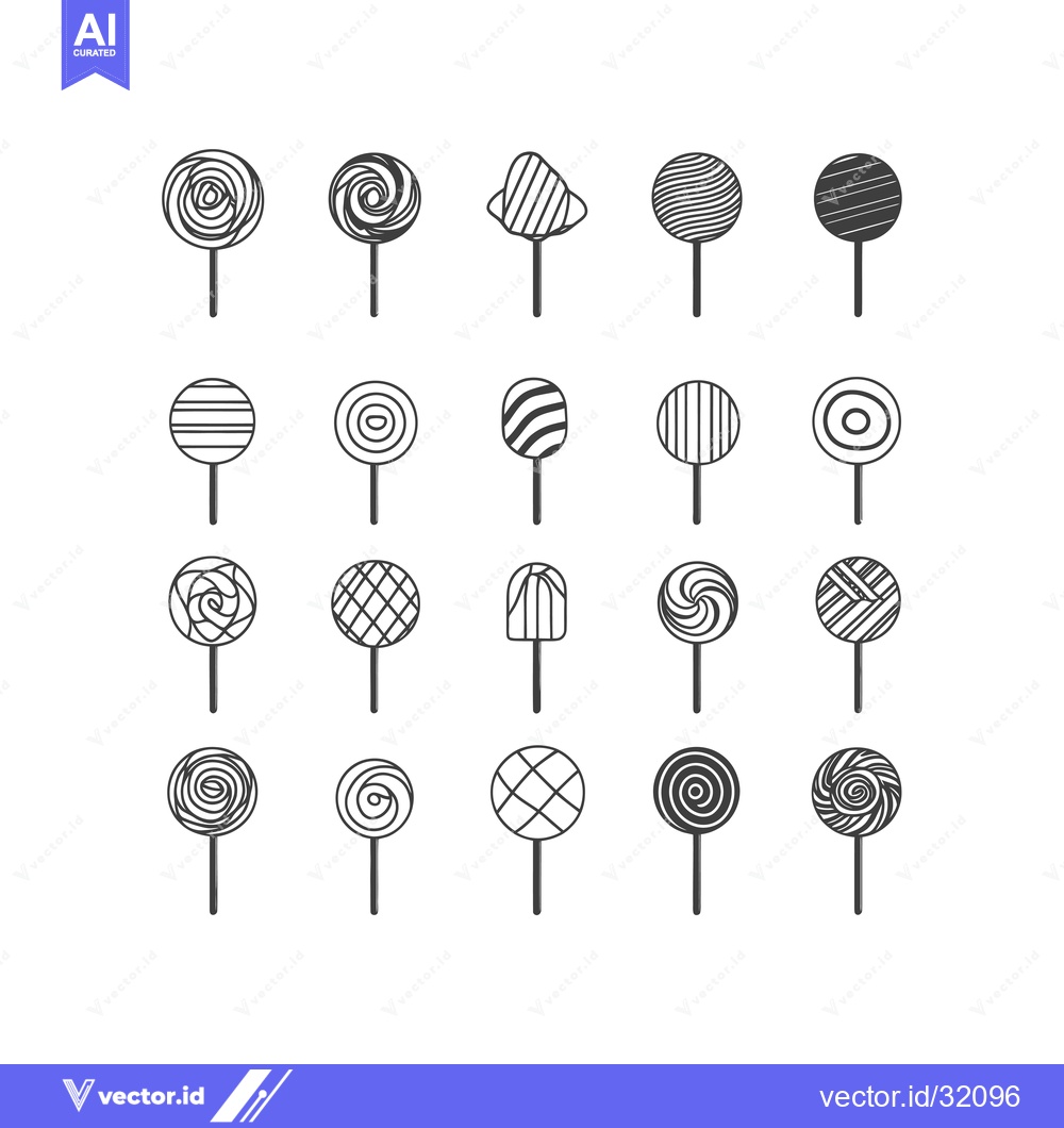 Premium Vector dari Collection of 24 Different Lollipop Designs with Sticks