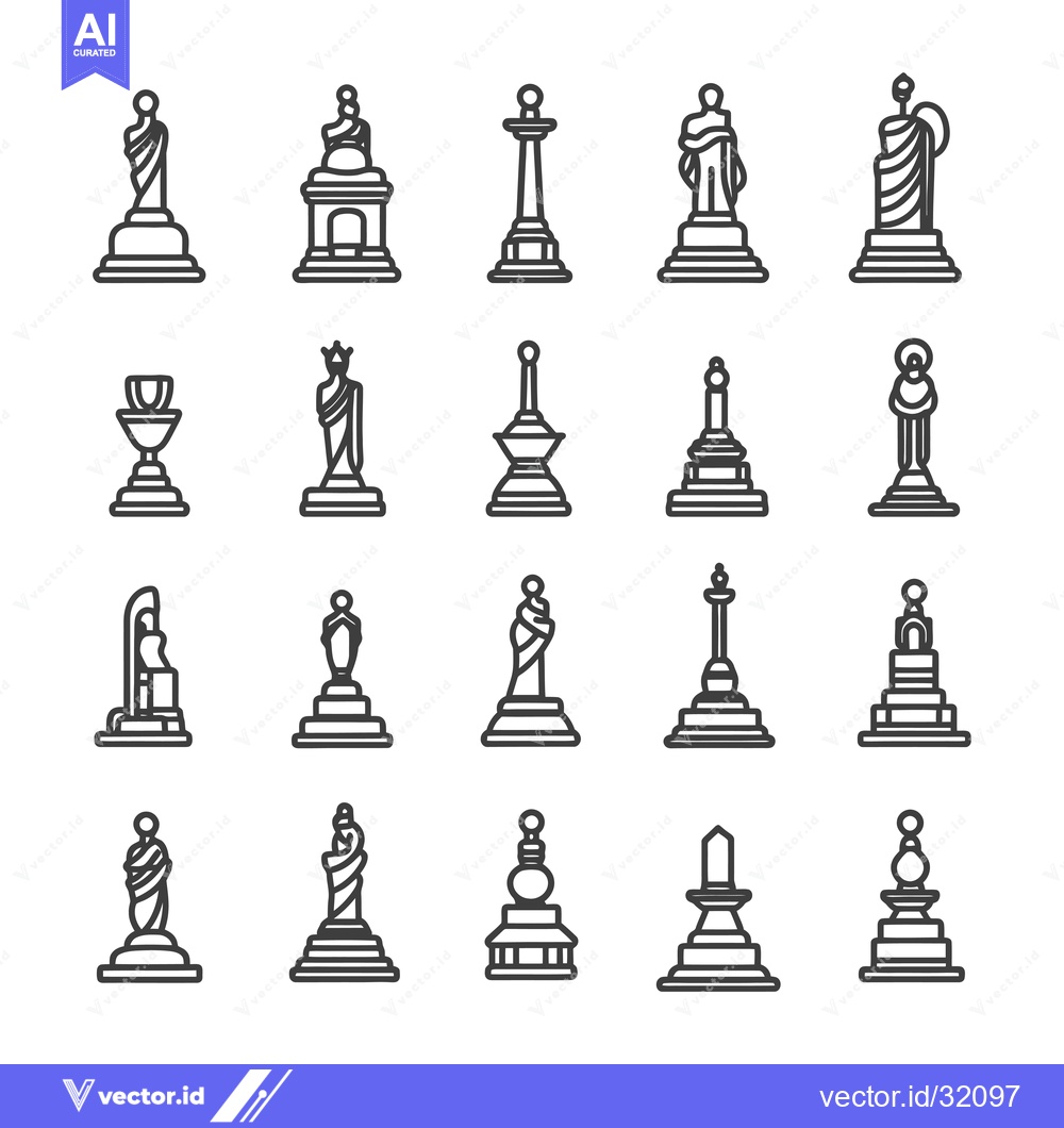Premium Vector of Collection of 24 Different Monument and Statue Outline Icons