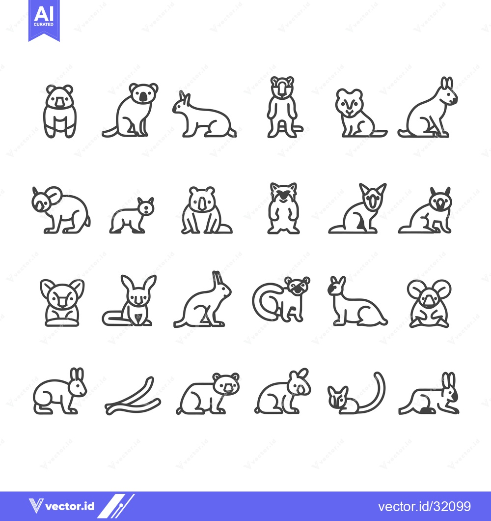 Premium Vector of Collection of 24 Line Drawings of Australian Animals