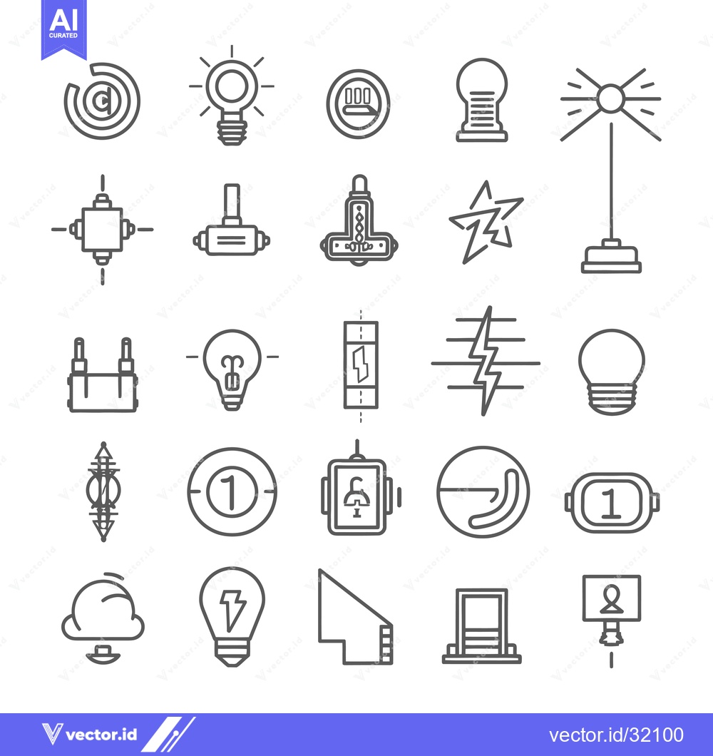 Premium Vector dari Collection of 24 Line Icons Related to Electricity, Light, and Power