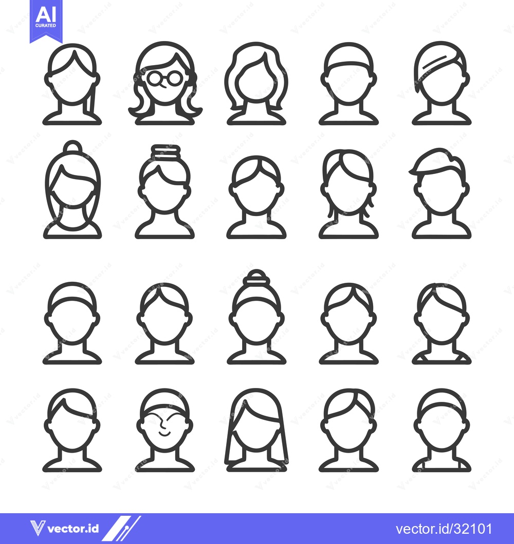 Premium Vector dari Collection of 24 Line Icons Representing Female User Profiles with Var