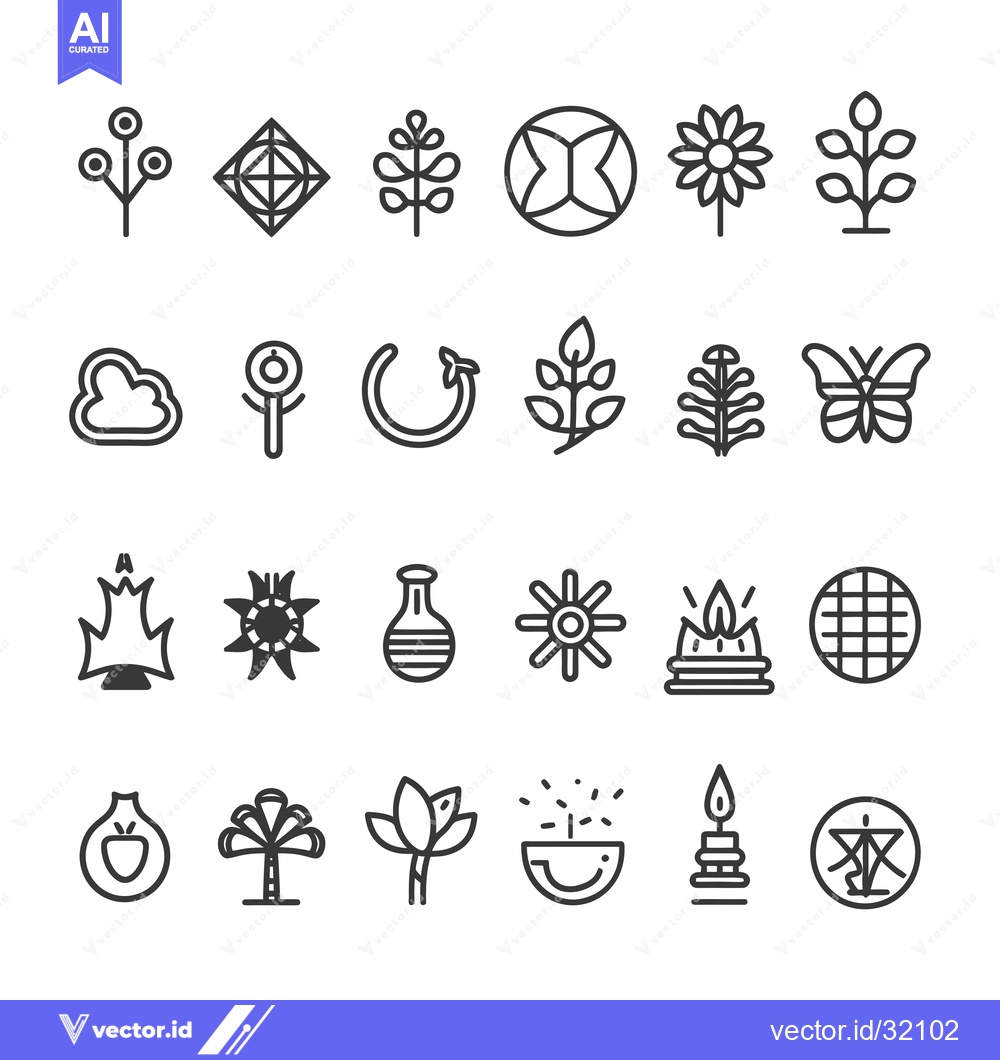Premium Vector of Collection of 24 Outline Black and White Nature and Geometric Icons