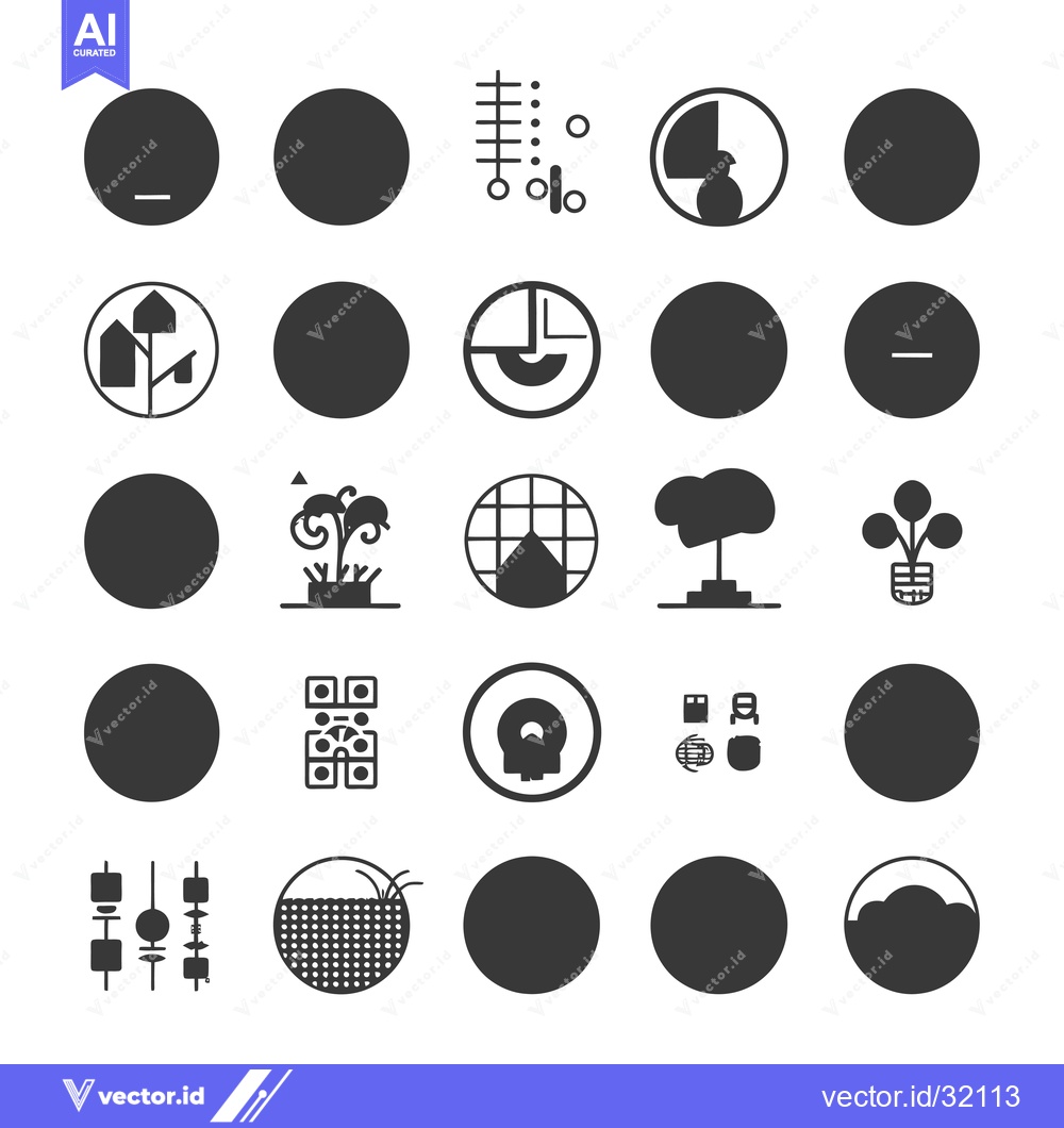 Premium Vector dari Collection of 25 Black and White Circle Icons with Geometric and Organ