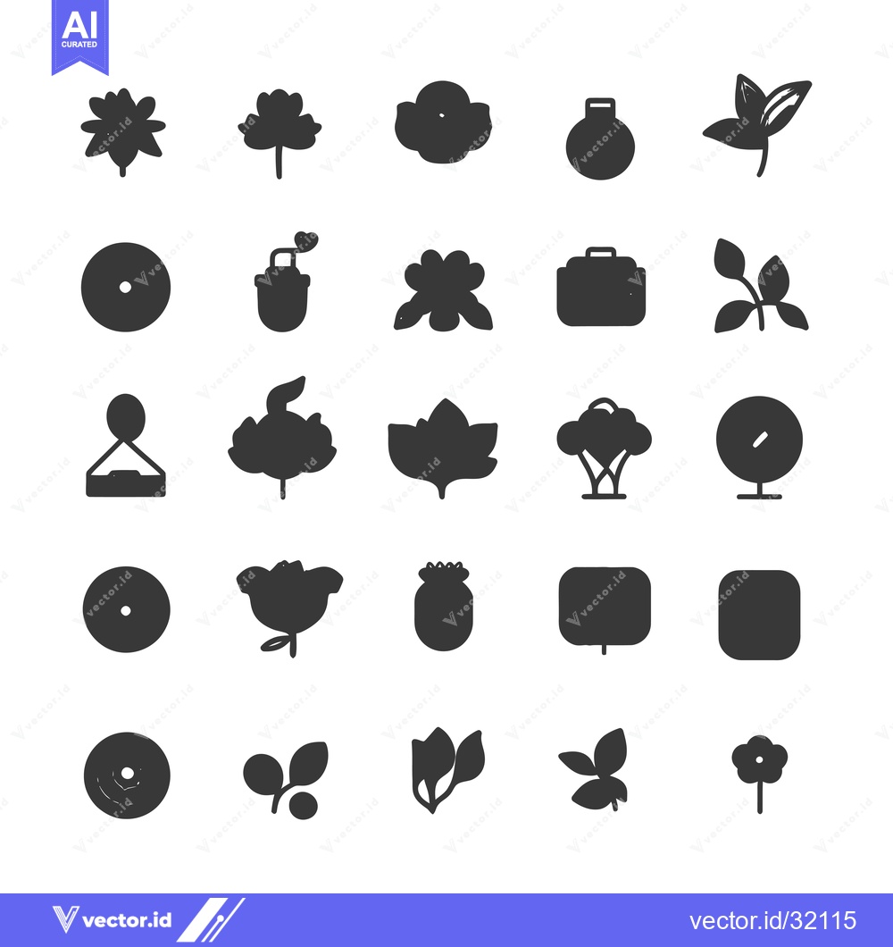 Premium Vector of Collection of 25 Black and White Floral and Plant Icons