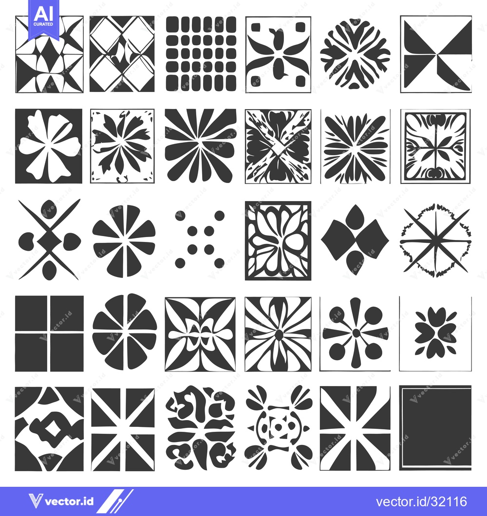 Premium Vector of Collection of 25 Black and White Geometric Tile Designs