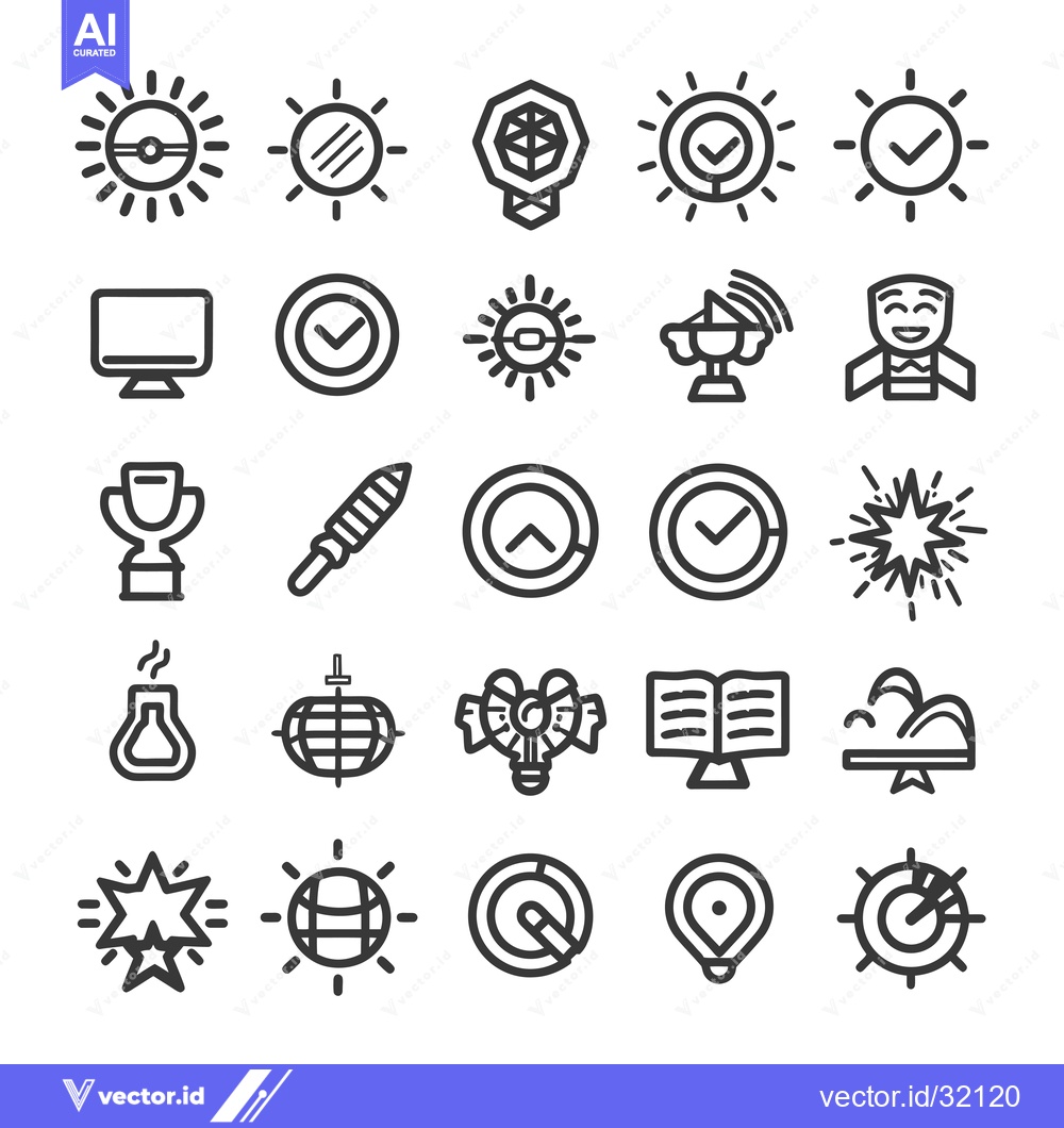 Premium Vector dari Collection of 25 Black and White Line Icons with Various Subjects