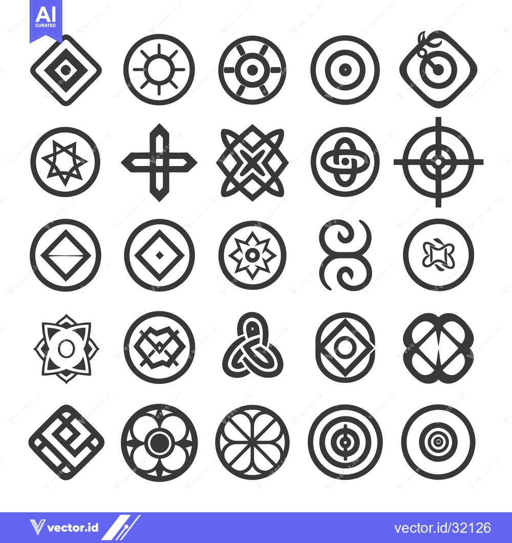 Premium Vector of Collection of 25 Circular and Square Geometric Designs with Black and