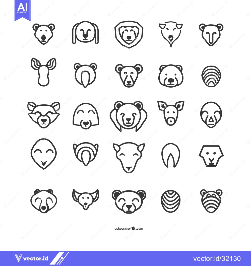 Premium Vector dari Collection of 25 Cute Animal Face Outline Icons