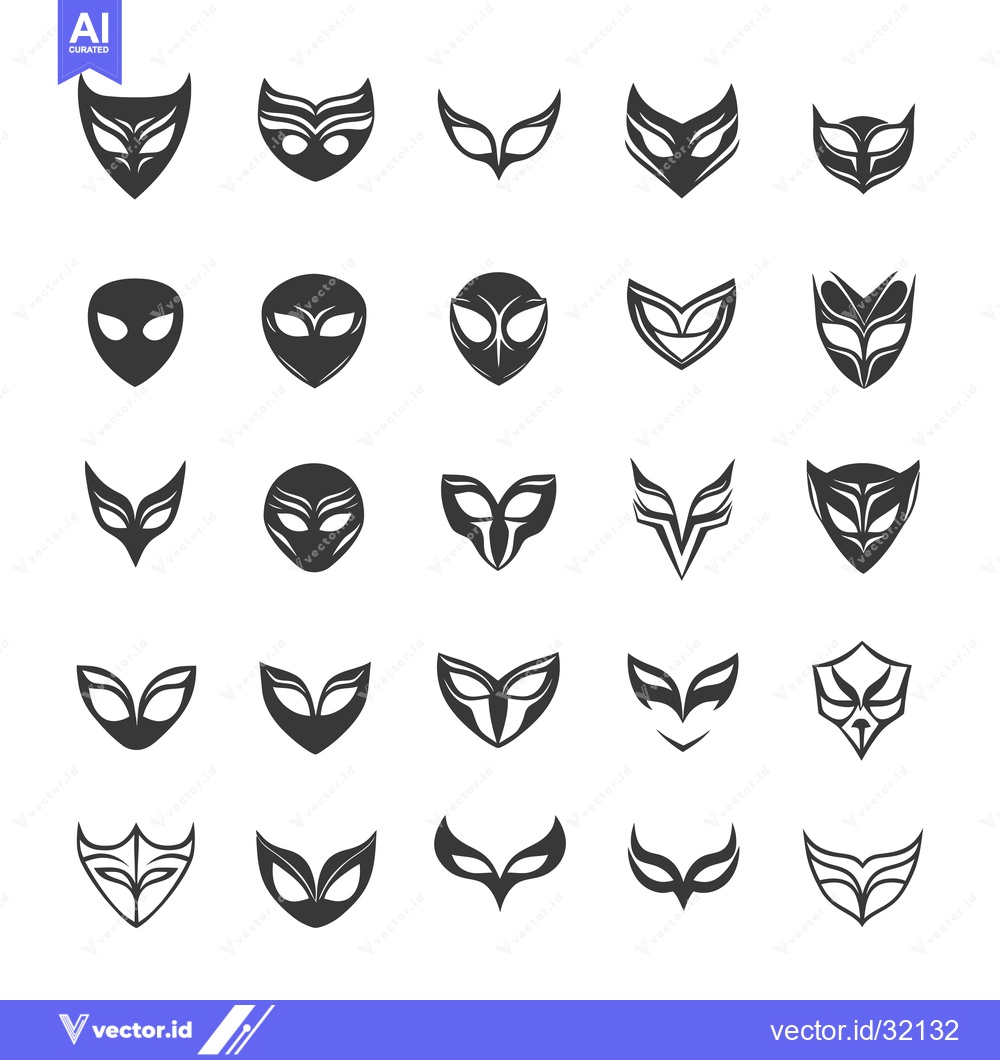 Premium Vector of Collection of 25 Diverse Black and White Mask Icons
