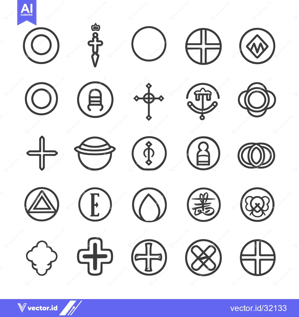 Premium Vector dari Collection of 25 Diverse Circular Symbols with Geometric and Abstract