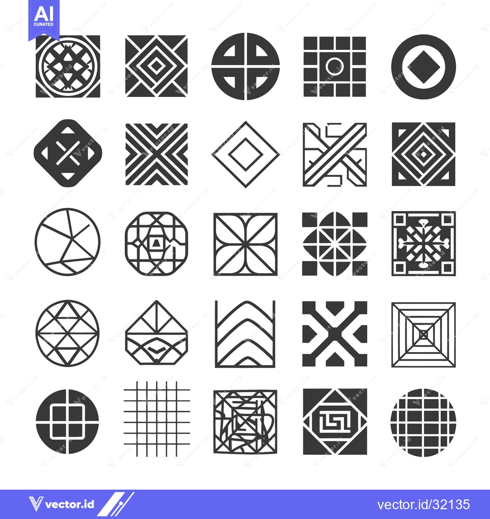 Premium Vector dari Collection of 25 Geometric Black and White Patterns in Squares and Cir