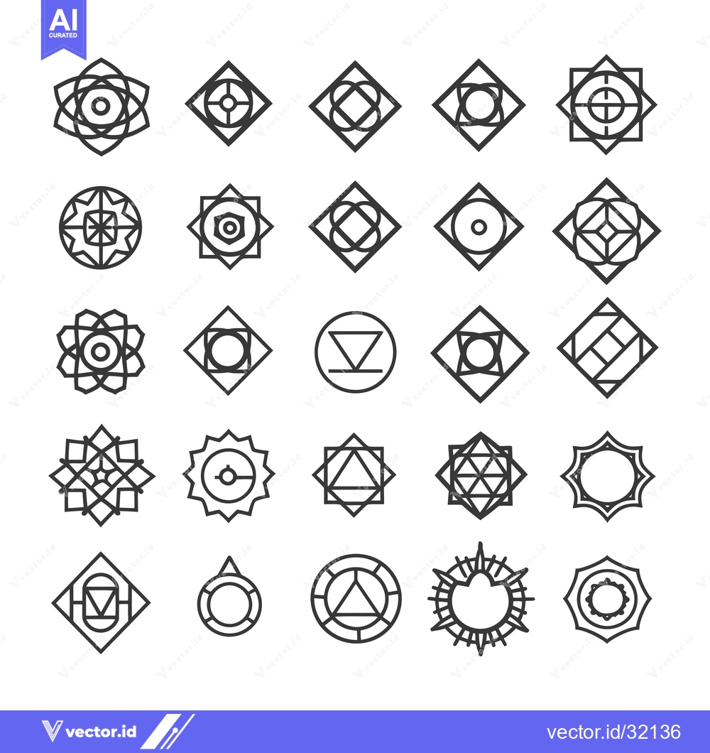 Premium Vector dari Collection of 25 Geometric Line Art Symbols with Interlocking Shapes