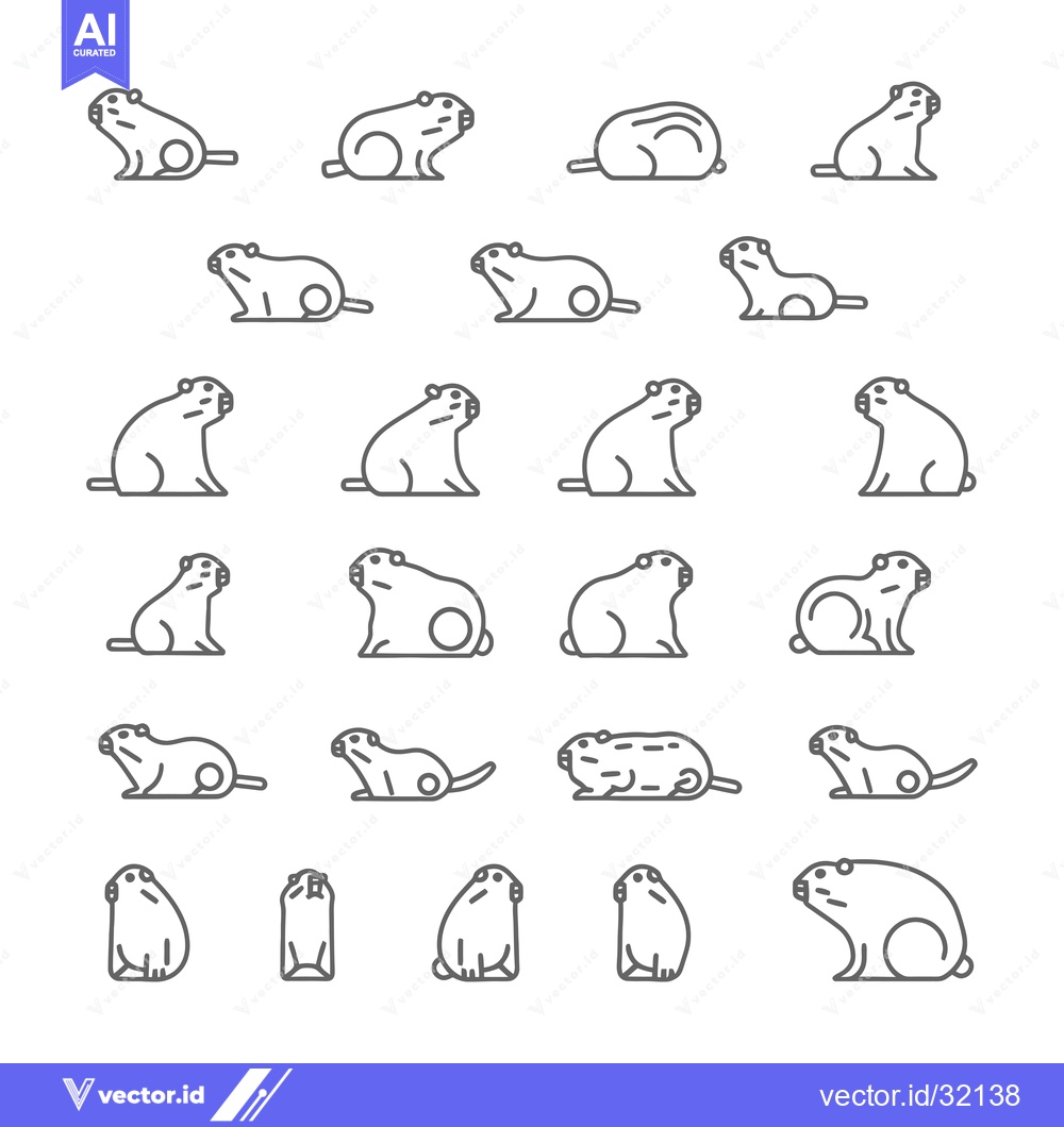 Premium Vector dari Collection of 25 Gopher Line Art Illustrations