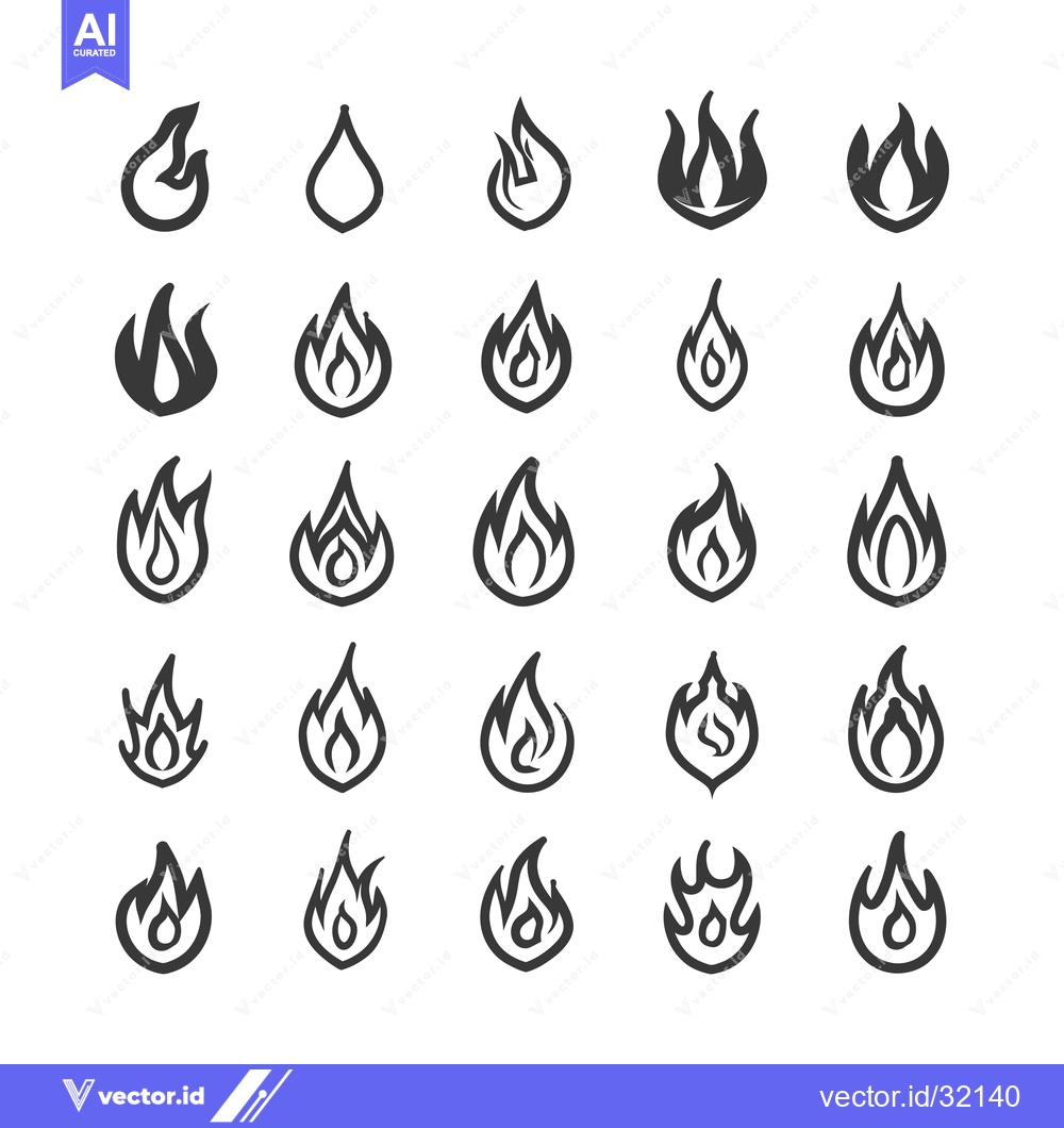 Premium Vector dari Collection of 25 Hand-Drawn Flame Icons