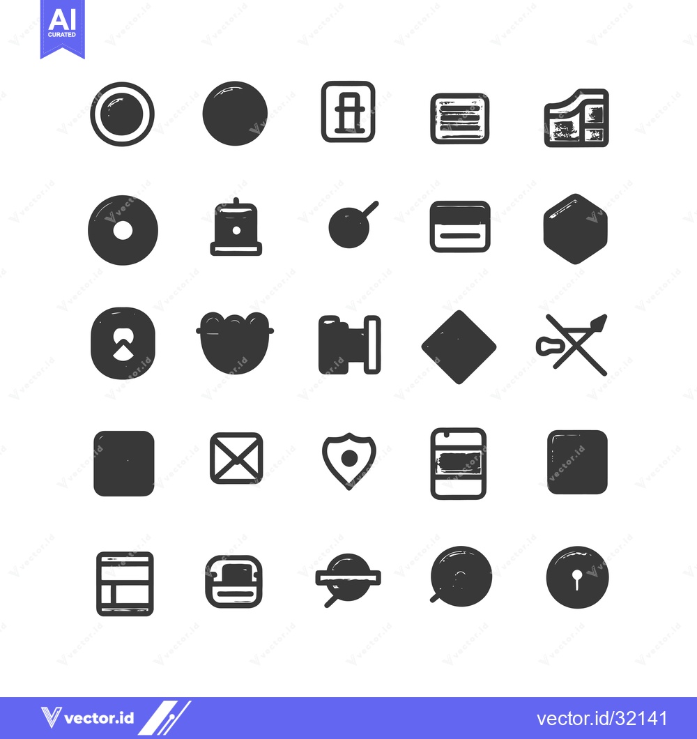 Premium Vector of Collection of 25 Hand-Drawn, Grungy, Black and White Icons