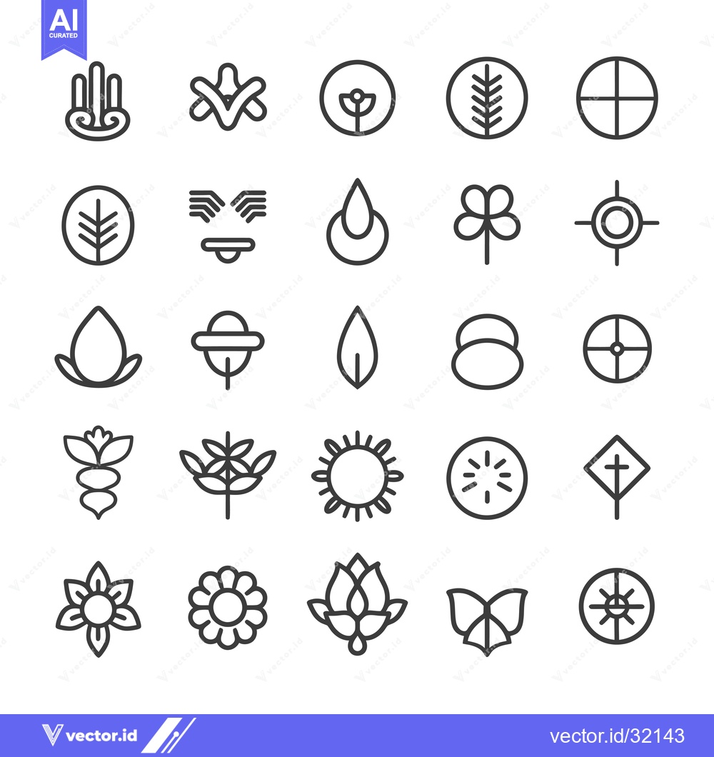 Premium Vector of Collection of 25 Line Art Floral and Nature Icons