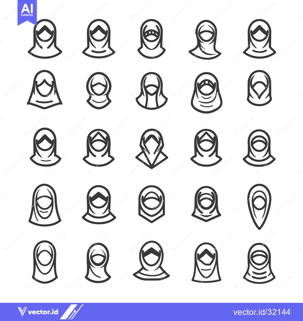 Premium Vector dari Collection of 25 Line Art Illustrations of Muslim Women Wearing Hijabs