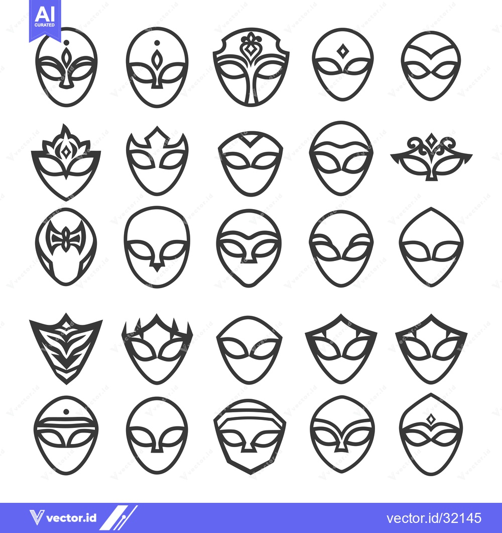 Premium Vector dari Collection of 25 Line Art Masks with Different Designs