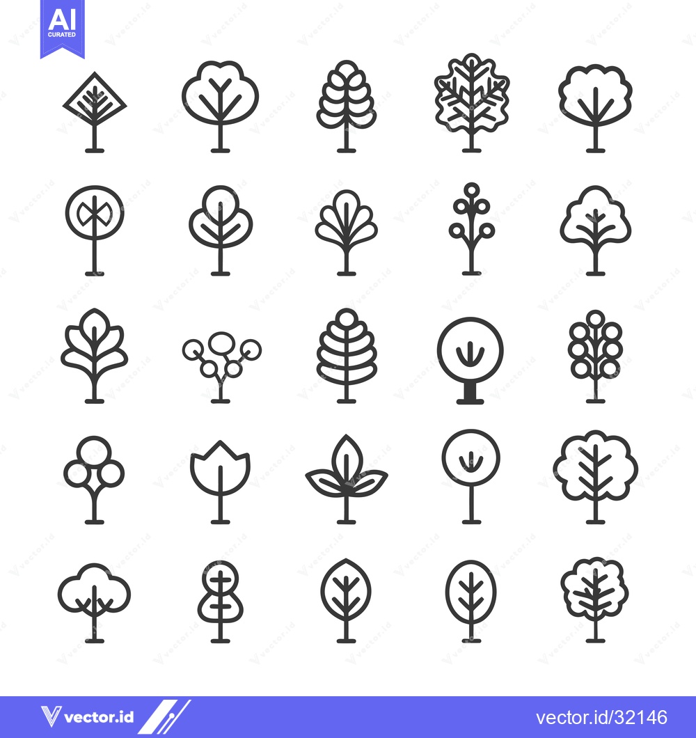 Premium Vector dari Collection of 25 Line Art Tree Icons