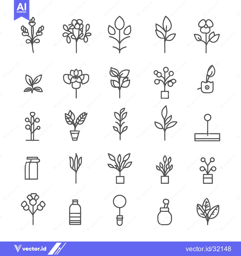 Premium Vector of Collection of 25 Line Icons Depicting Various Plants and Flowers