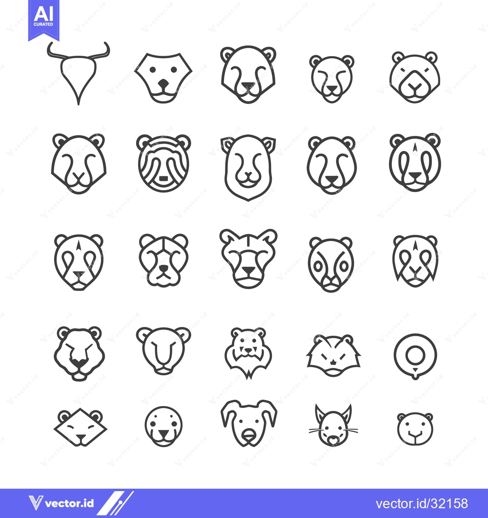 Premium Vector dari Collection of 25 Outline Animal Face Icons