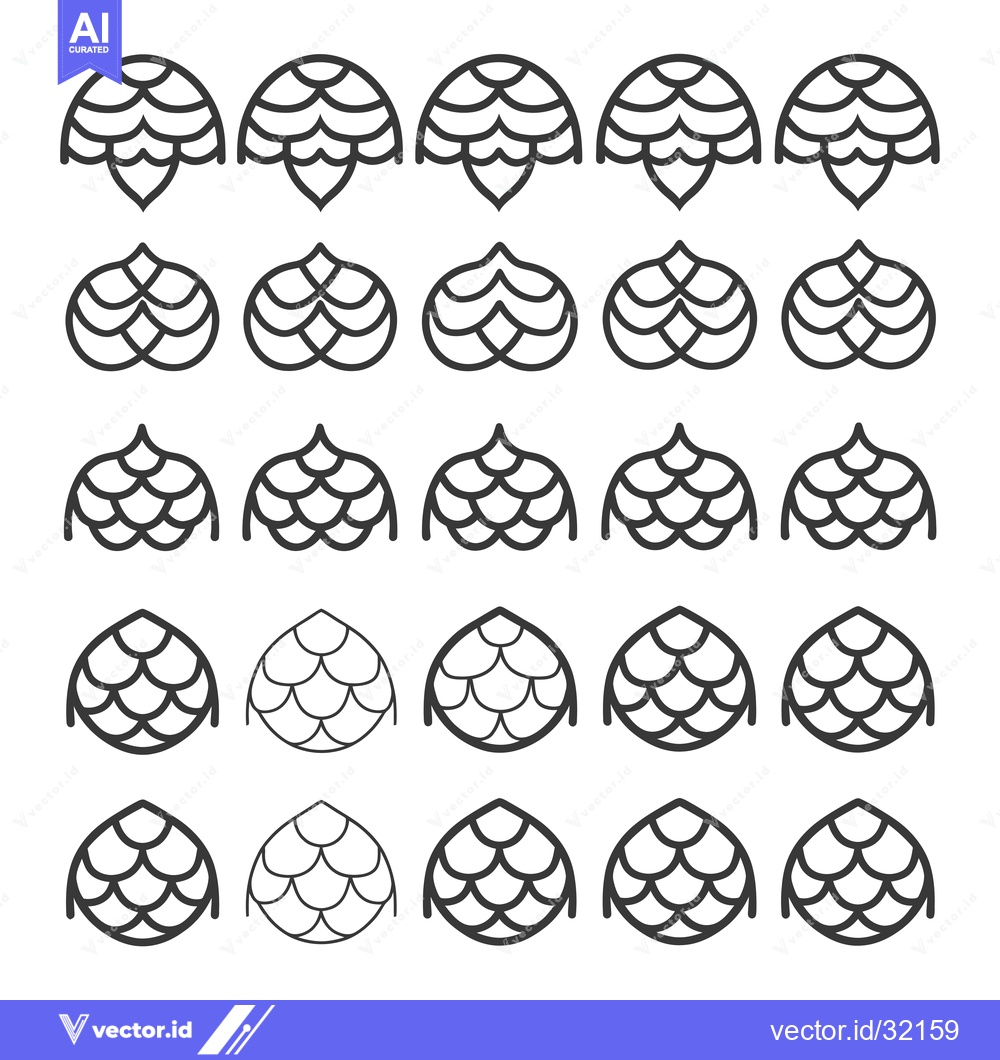 Premium Vector dari Collection of 25 Outline Drawings of a Conifer Cone