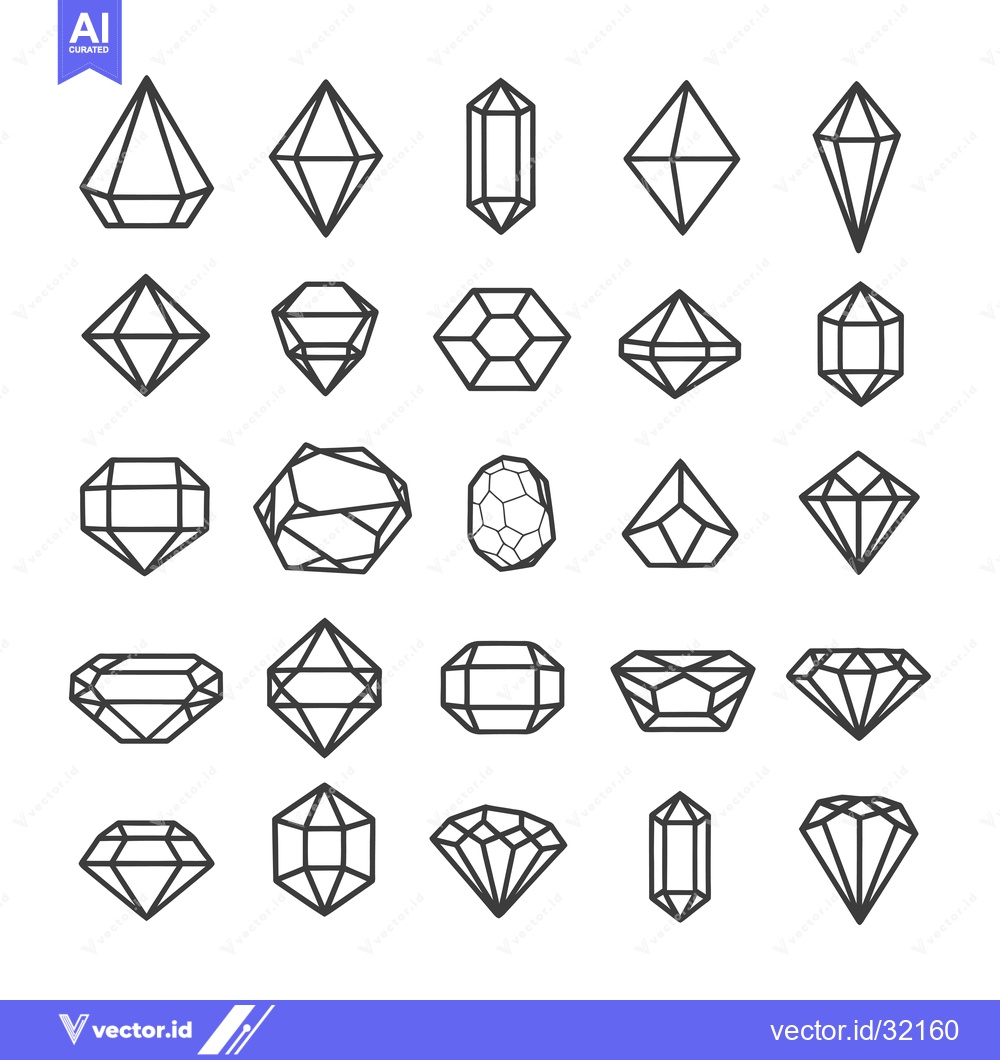 Premium Vector dari Collection of 25 Outline Drawings of Various Gemstone Shapes