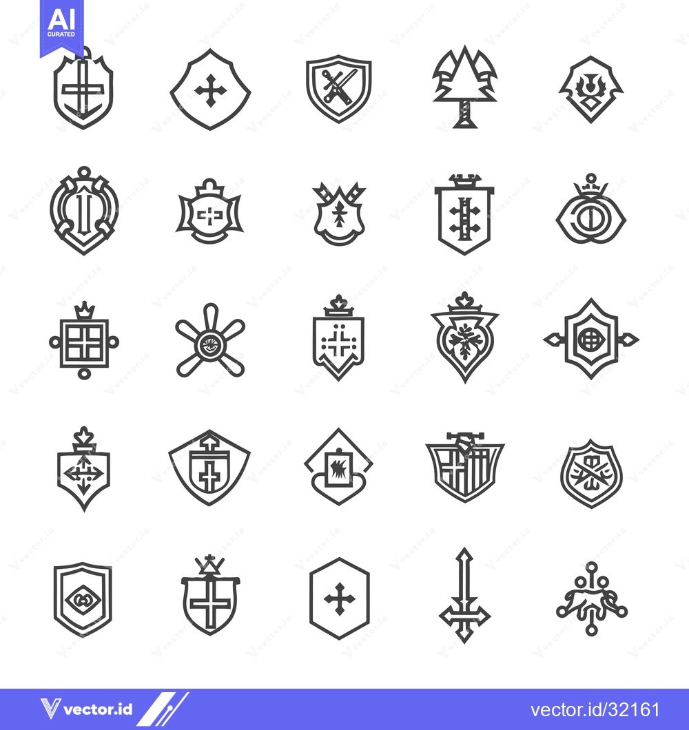 Premium Vector dari Collection of 25 Outline Heraldic Shield and Crest Icons