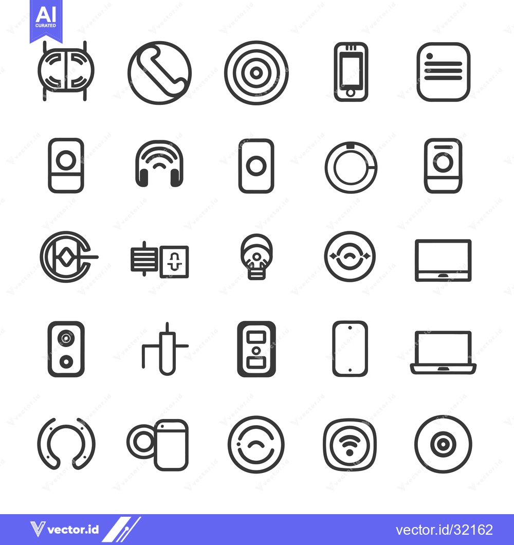 Premium Vector of Collection of 25 Outline Icons Depicting Technology and Gadgets