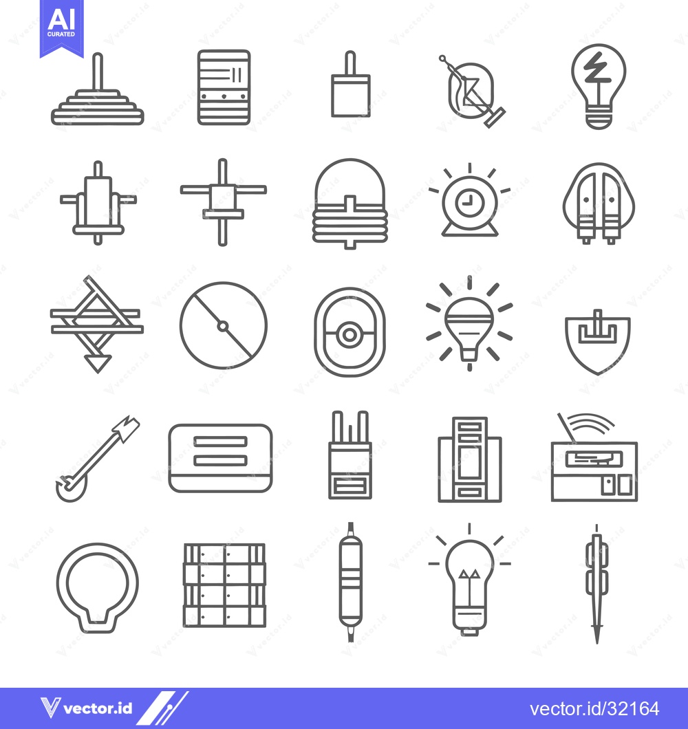 Premium Vector of Collection of 25 Outline Icons on White Background