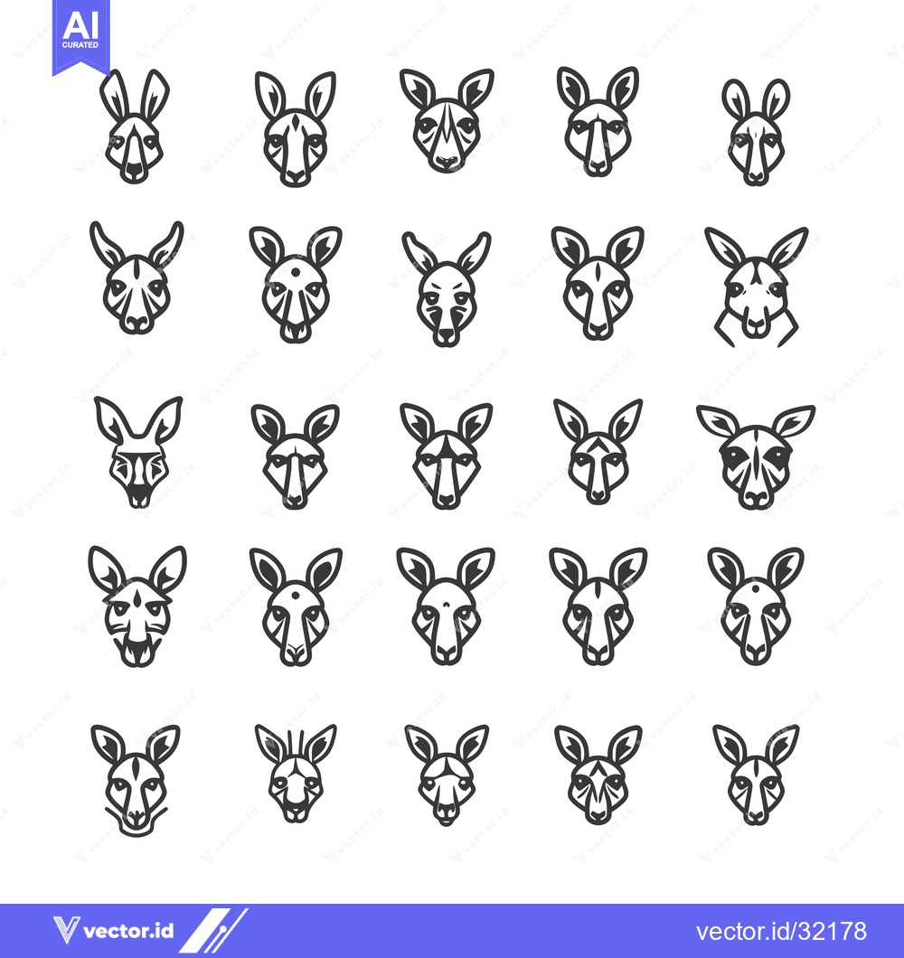 Premium Vector dari Collection of 25 Stylized Kangaroo Head Line Art Illustrations