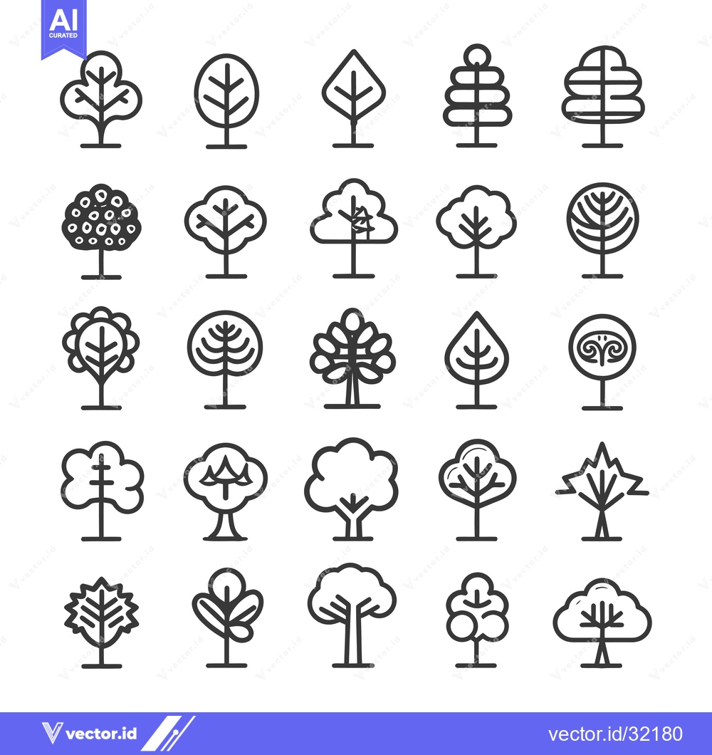 Premium Vector dari Collection of 25 Tree Icons in Outline Style