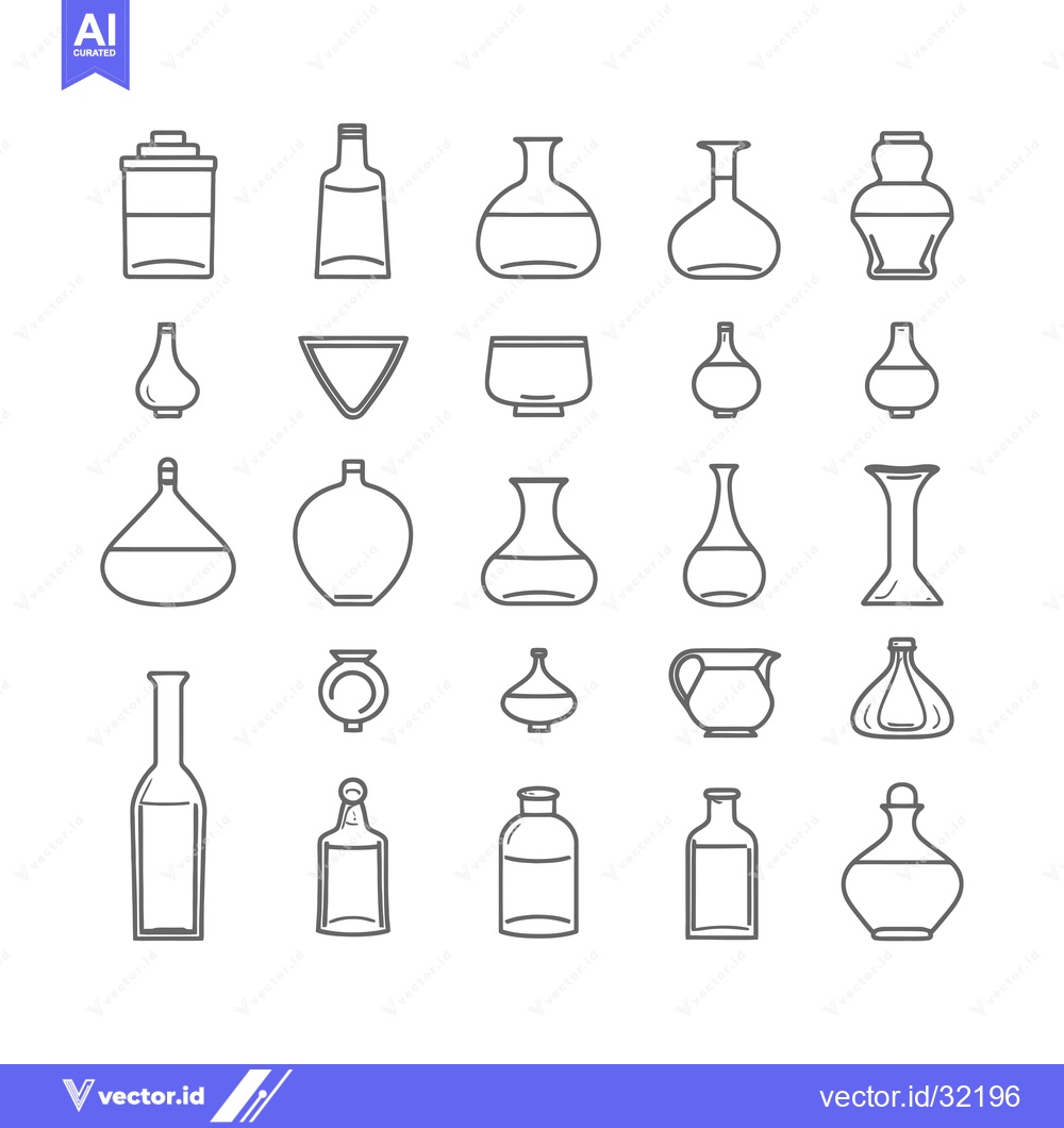 Premium Vector dari Collection of 28 Line Art Glass Bottle and Jar Shapes