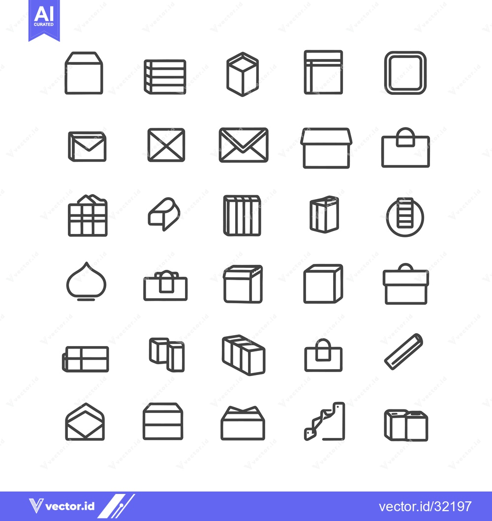 Premium Vector of Collection of 28 Line Drawings of Boxes and Envelopes