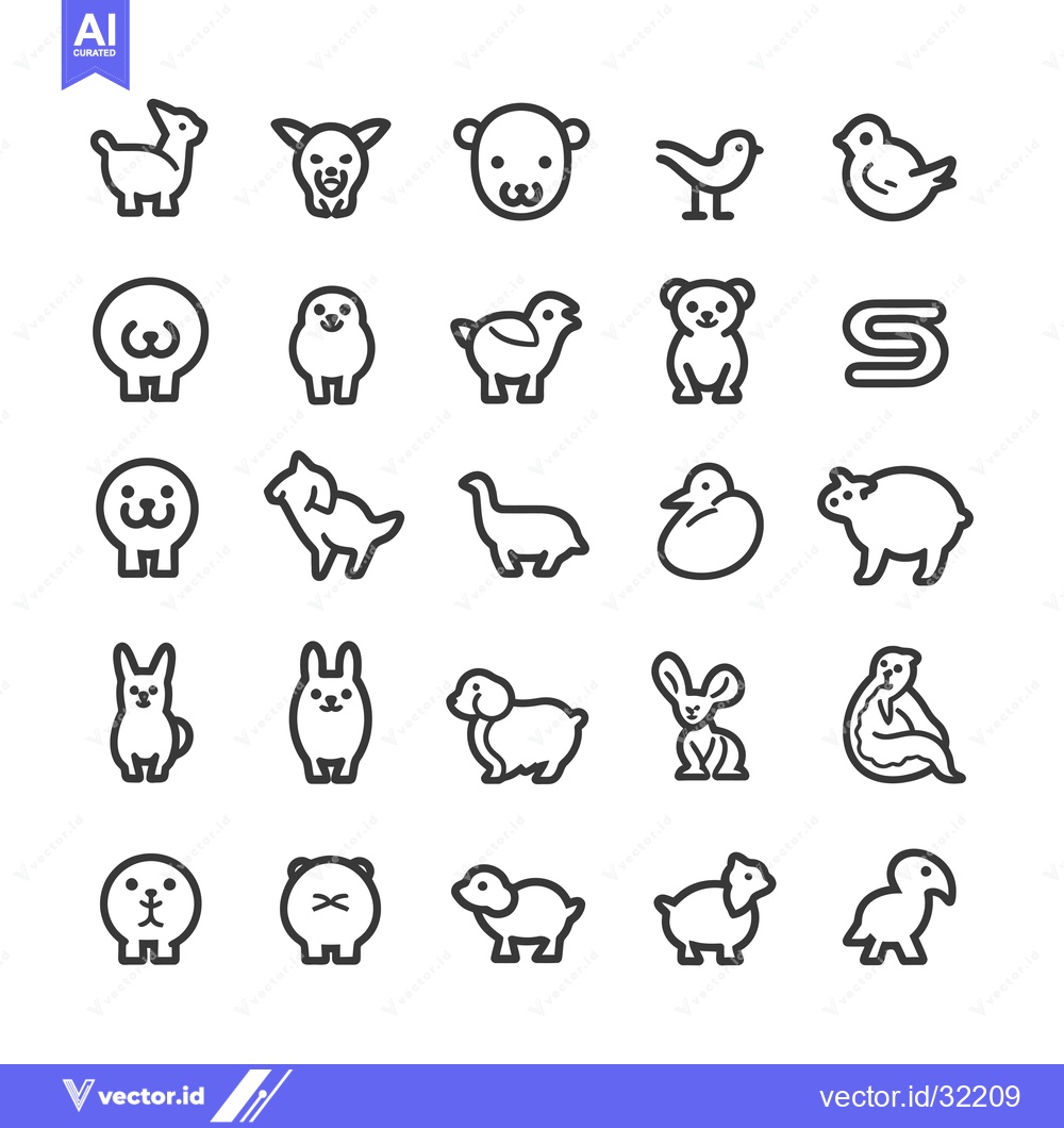 Premium Vector dari Collection of 28 Outline Animal Icons in Black and White
