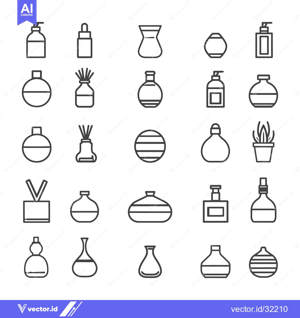 Premium Vector dari Collection of 28 Outline Icons for Different Types of Bottles and Vase