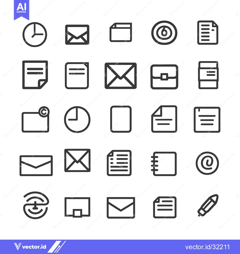 Premium Vector of Collection of 28 Outline Icons for Email, Time, and Documents