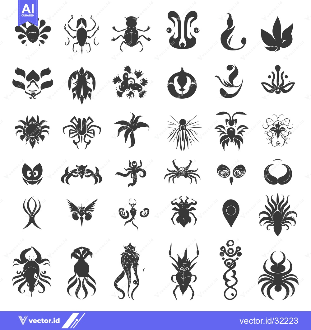 Premium Vector of Collection of 36 Stylized Animal and Floral Silhouettes