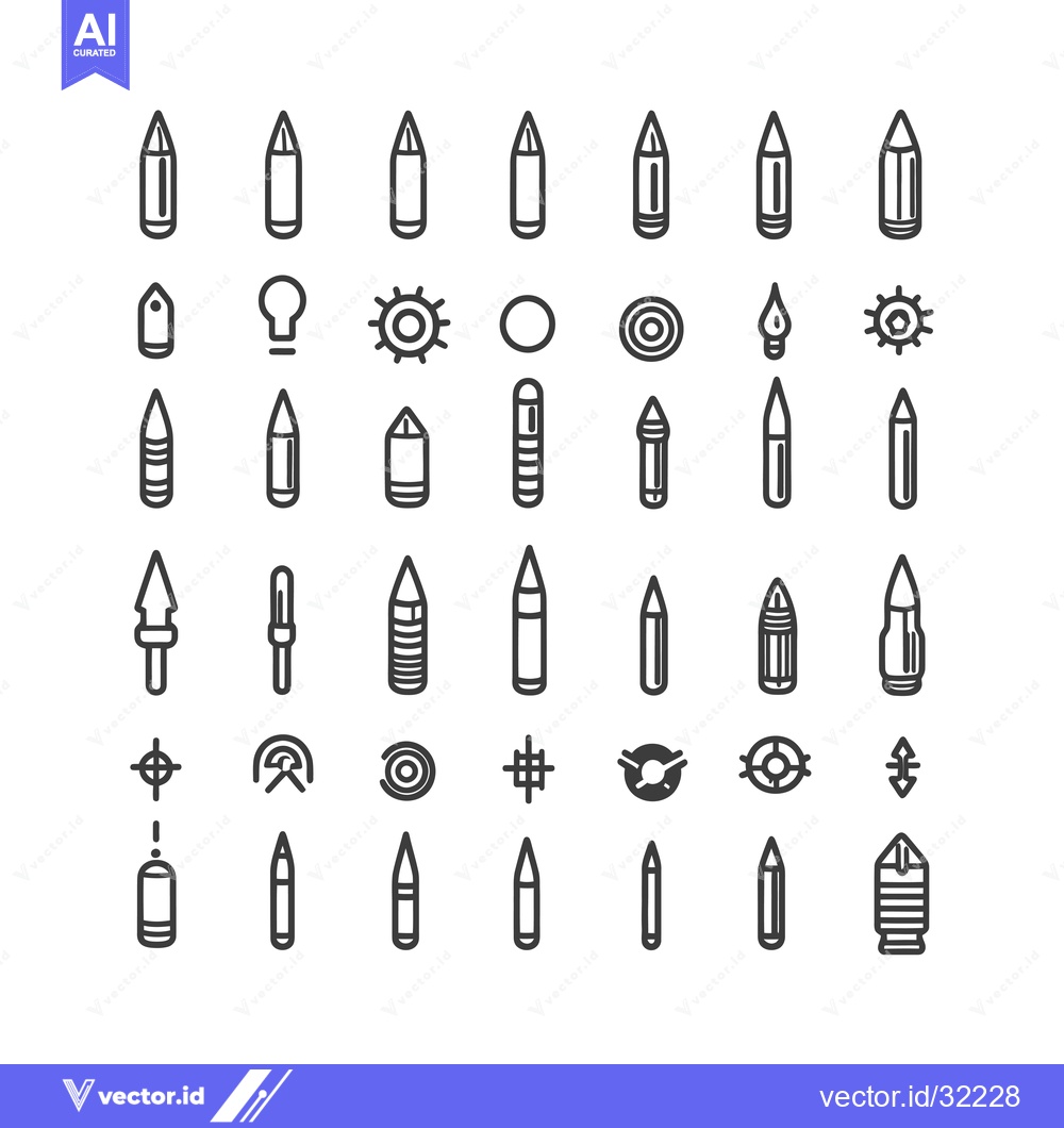 Premium Vector of Collection of 48 Pencil and Pen Icons in Black and White