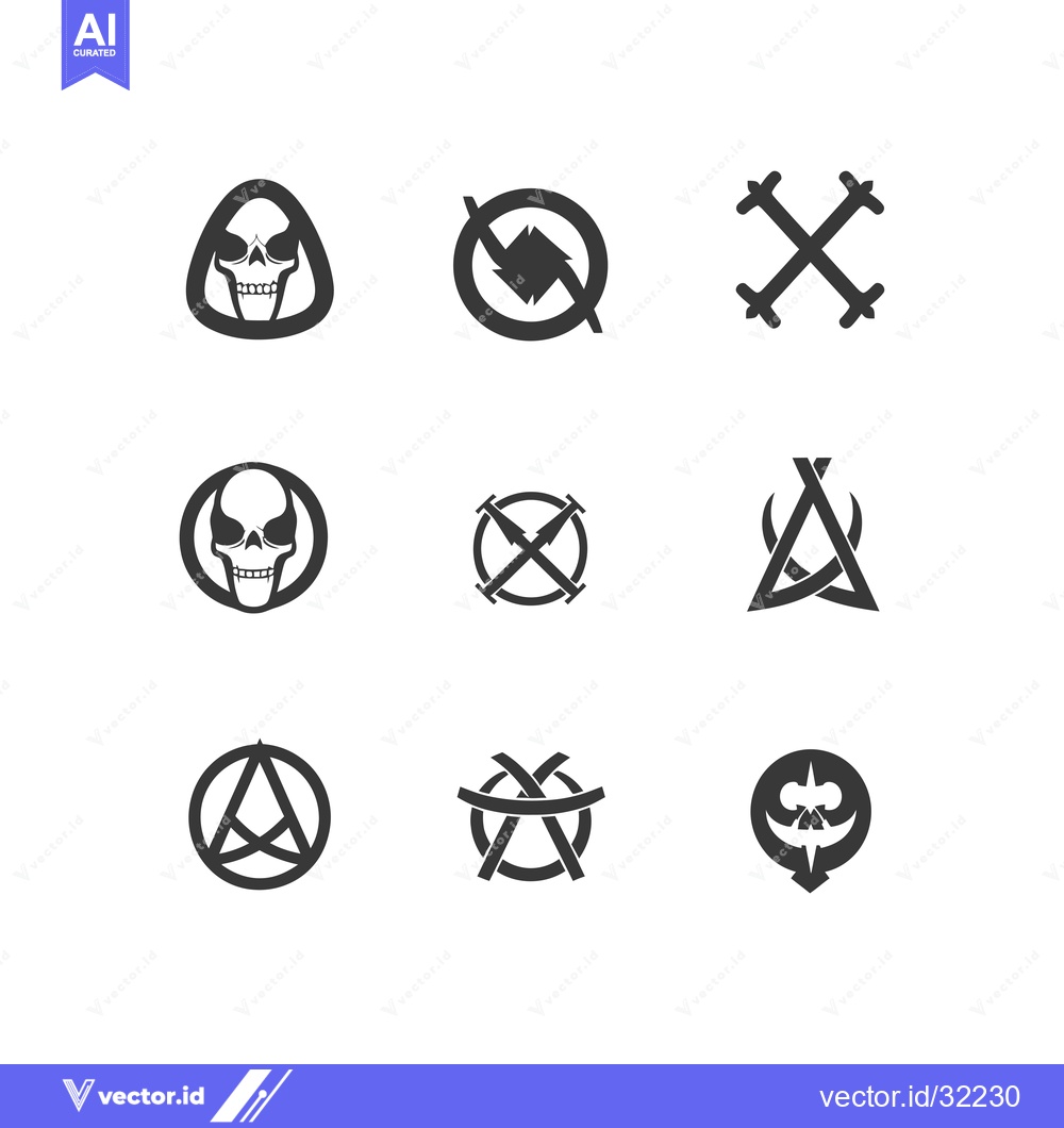 Premium Vector dari Collection of abstract and skull-themed logos and icons in black and w