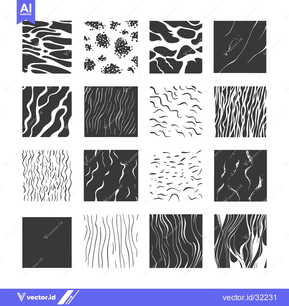 Premium Vector dari Collection of Abstract Black and White Patterns with Wavy Lines, Dots,
