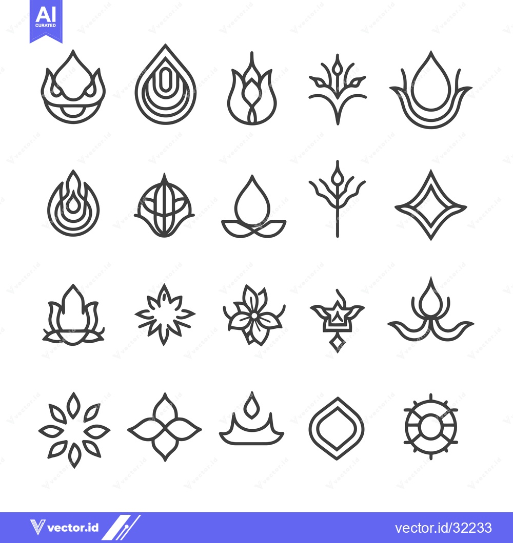 Premium Vector dari Collection of Abstract Flower and Drop Icons in Line Art Style