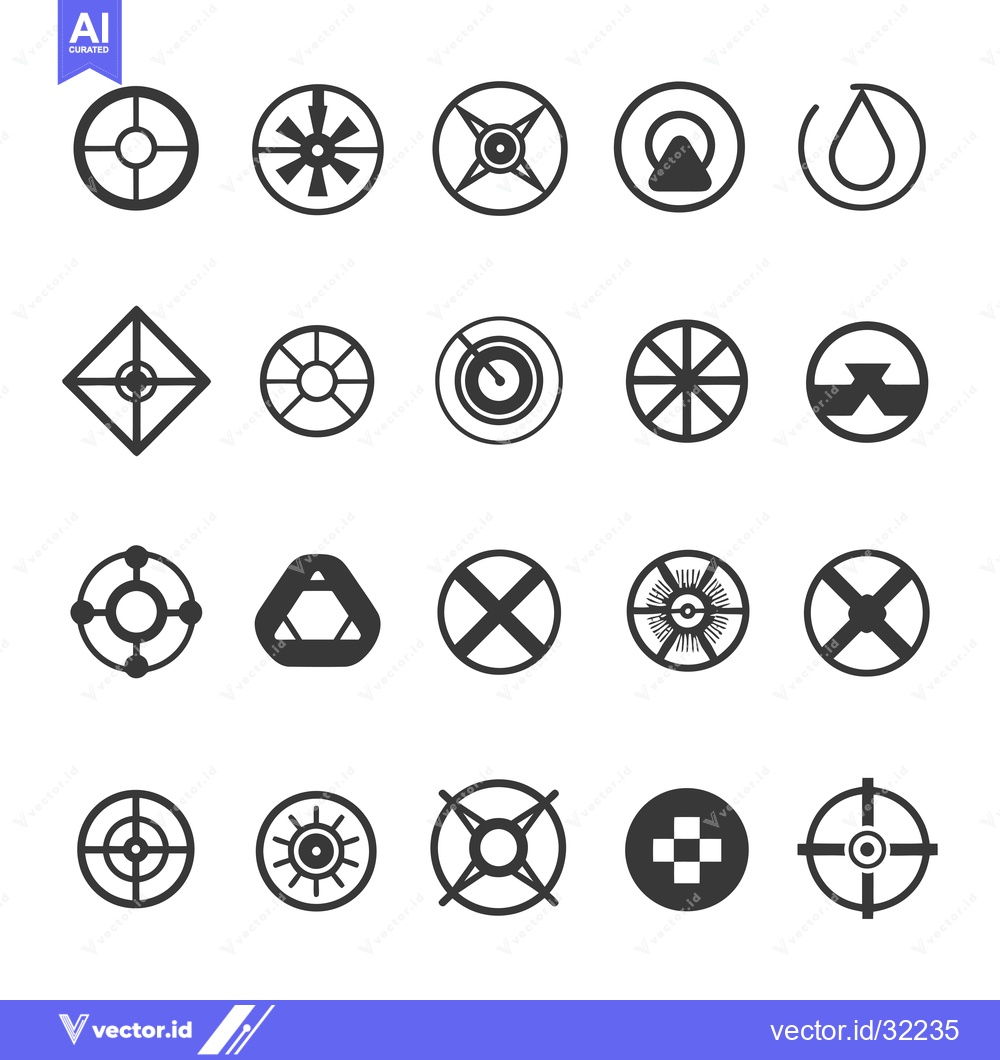 Premium Vector dari Collection of Abstract Geometric Circular Icons with Targets, Crosses,