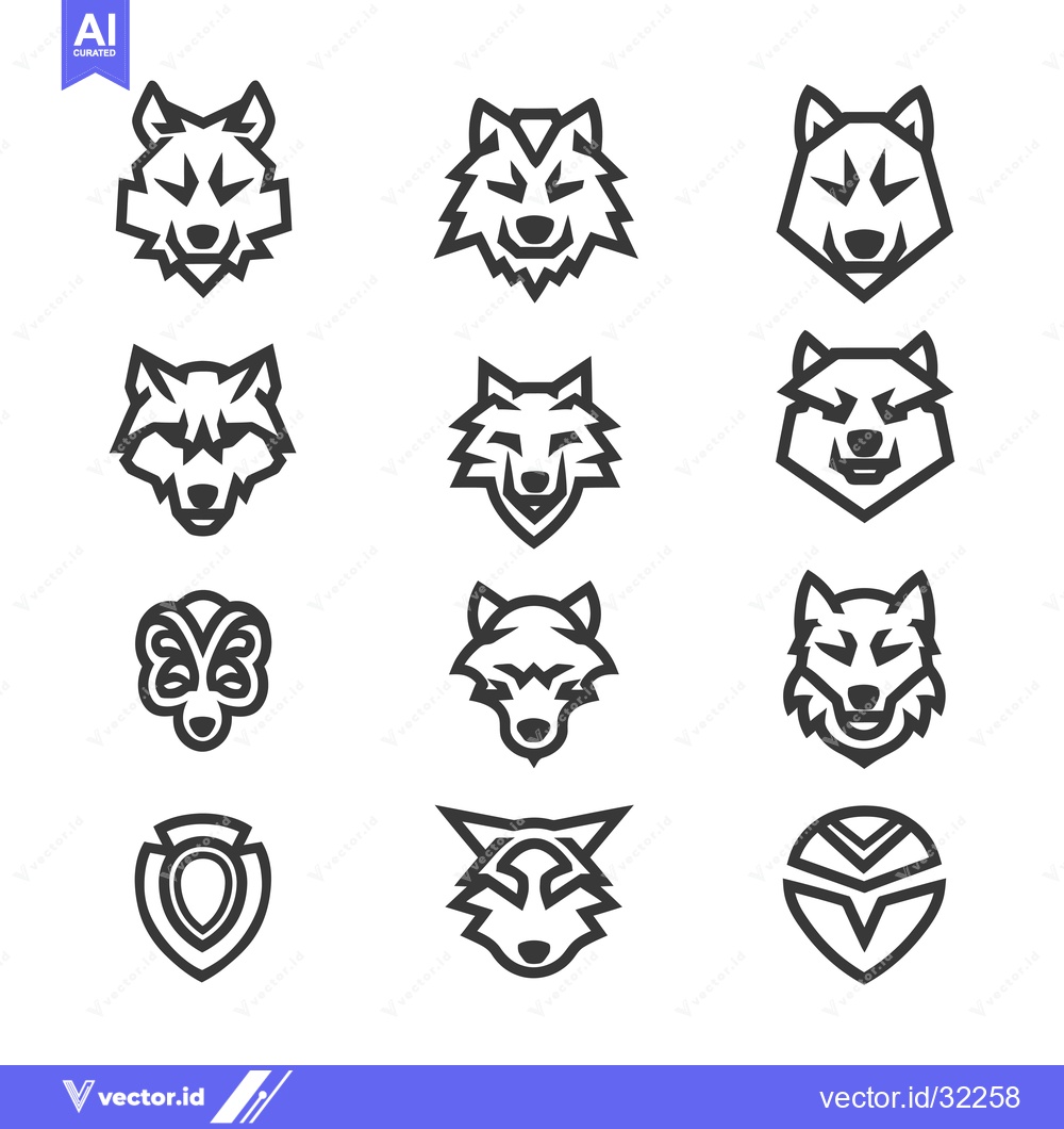 Premium Vector dari Collection of Abstract Geometric Wolf Head Logos in Black and White