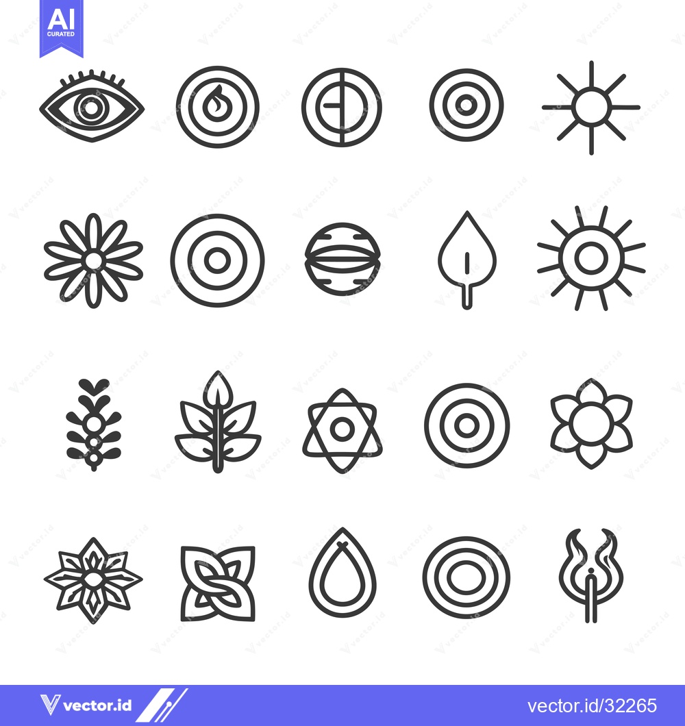 Premium Vector dari Collection of Abstract Line Art Icons with Geometric Shapes and Nature