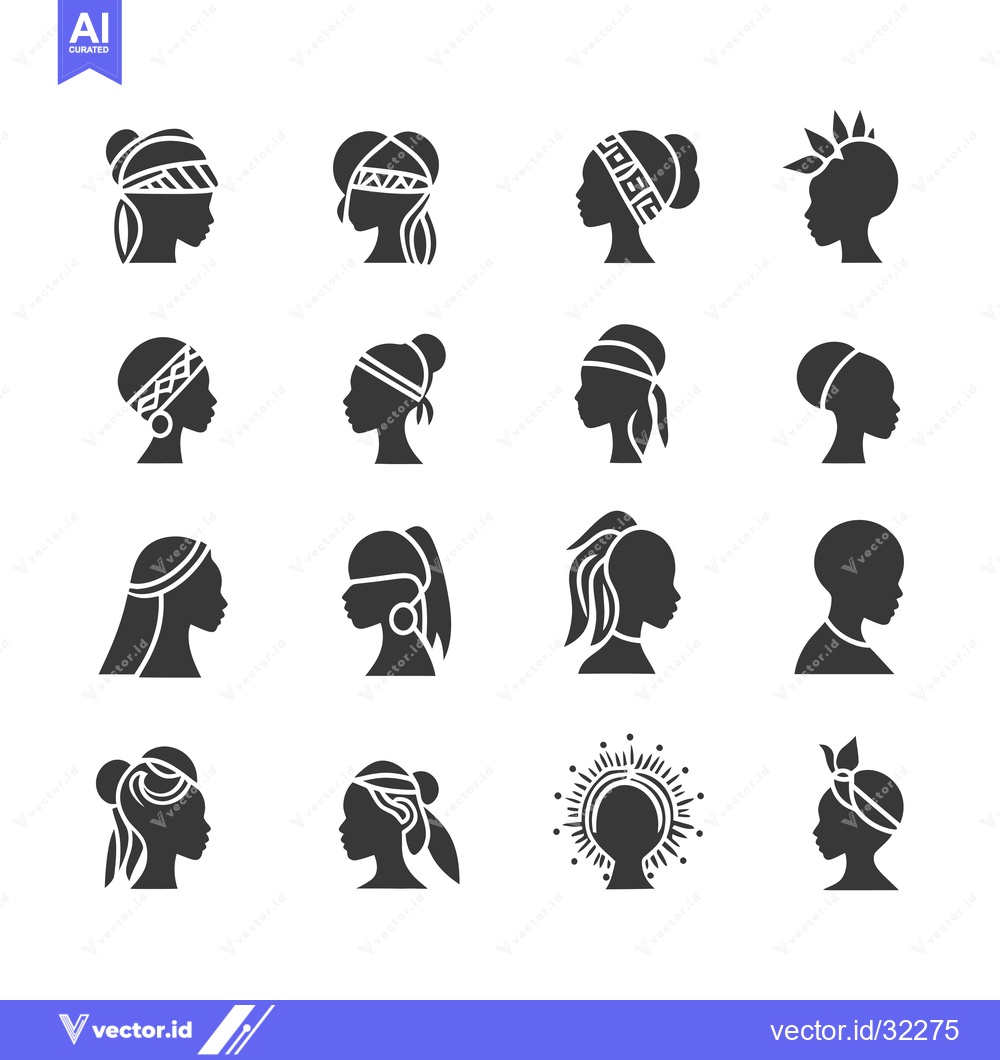 Premium Vector of Collection of African Woman's Head Silhouettes with Different Hairstyl
