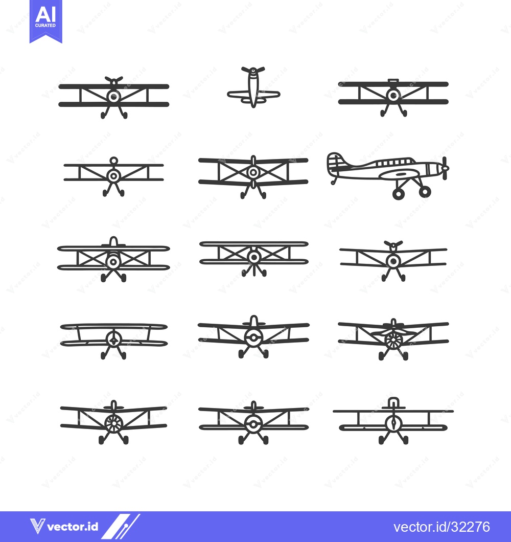Premium Vector dari Collection of Airplane Line Drawings with Different Designs and Perspe
