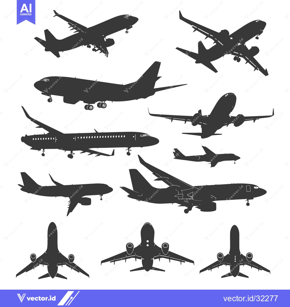 Premium Vector of Collection of Airplane Silhouettes in Various Flight Positions