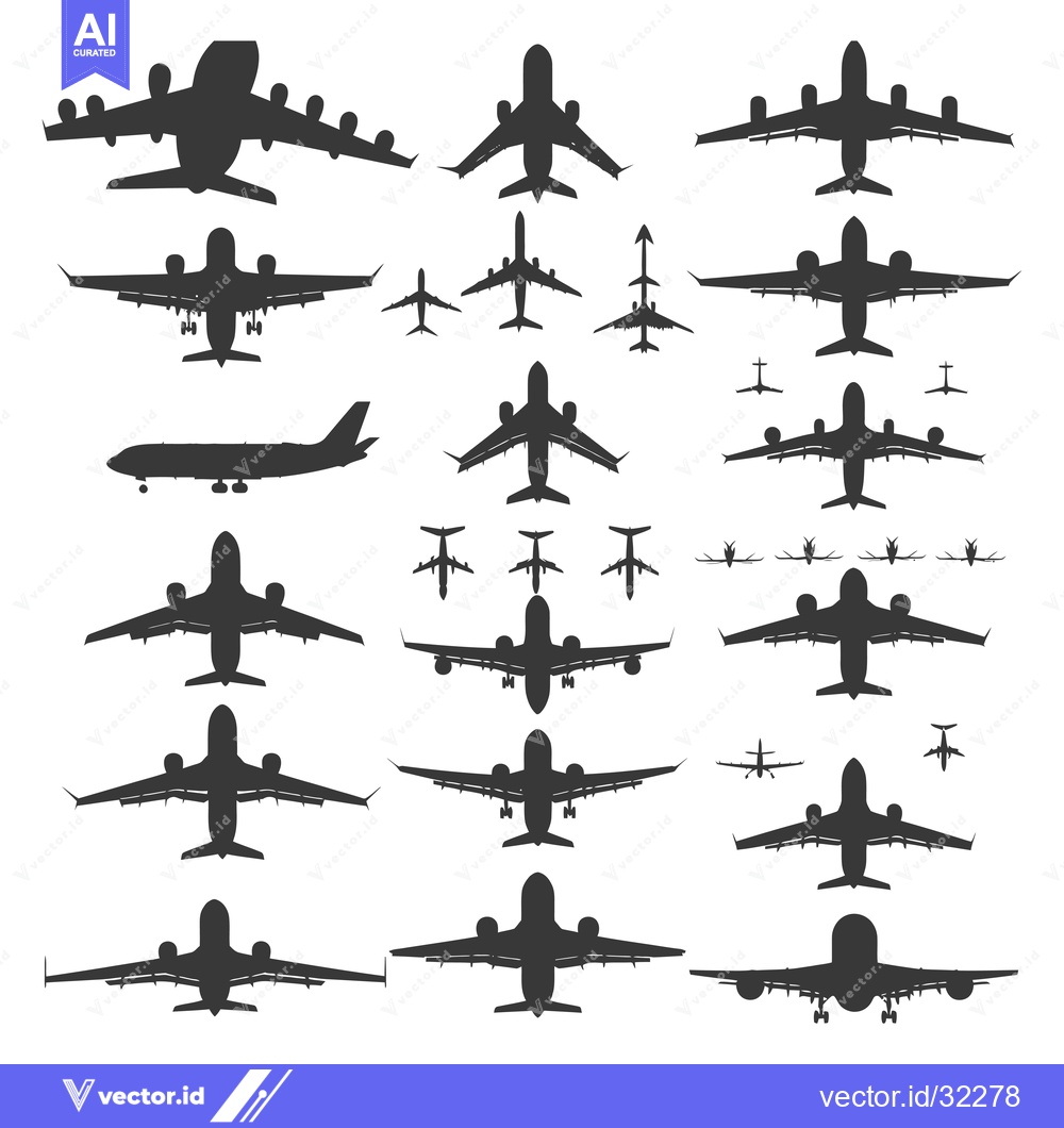 Premium Vector of Collection of Airplane Silhouettes in Various Positions