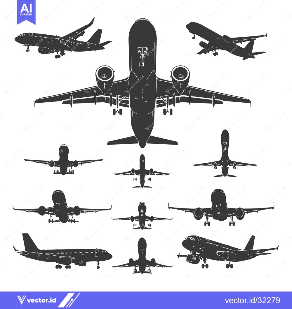 Premium Vector of Collection of Airplane Silhouettes in Various Positions